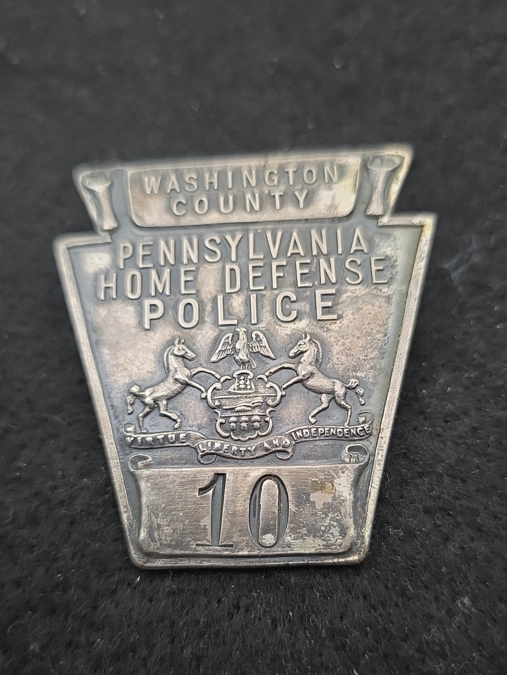 Vintage WW1 Pennsylvania Home Defense Police Badge Washington County PA Low #10
